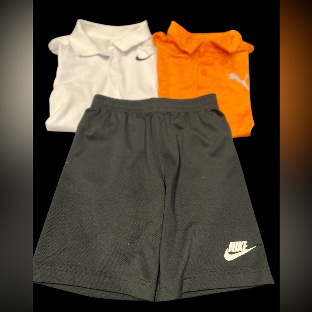 Three Piece Boys Polo/Short Golf Bundle Size 7/8 Nike Puma Black/White\Orange